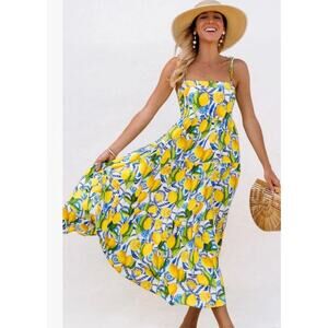 Kenny Flowers THE POSITANO RESORT DRESS Lemons Yellow Blue White Size XL Beachy
